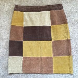 Leather color block skirt